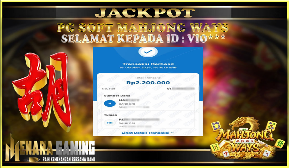 MENARAGAMING JACKPOT PG SOFT MAHJONG WAYS Rp. 2.000.000,- LUNAS