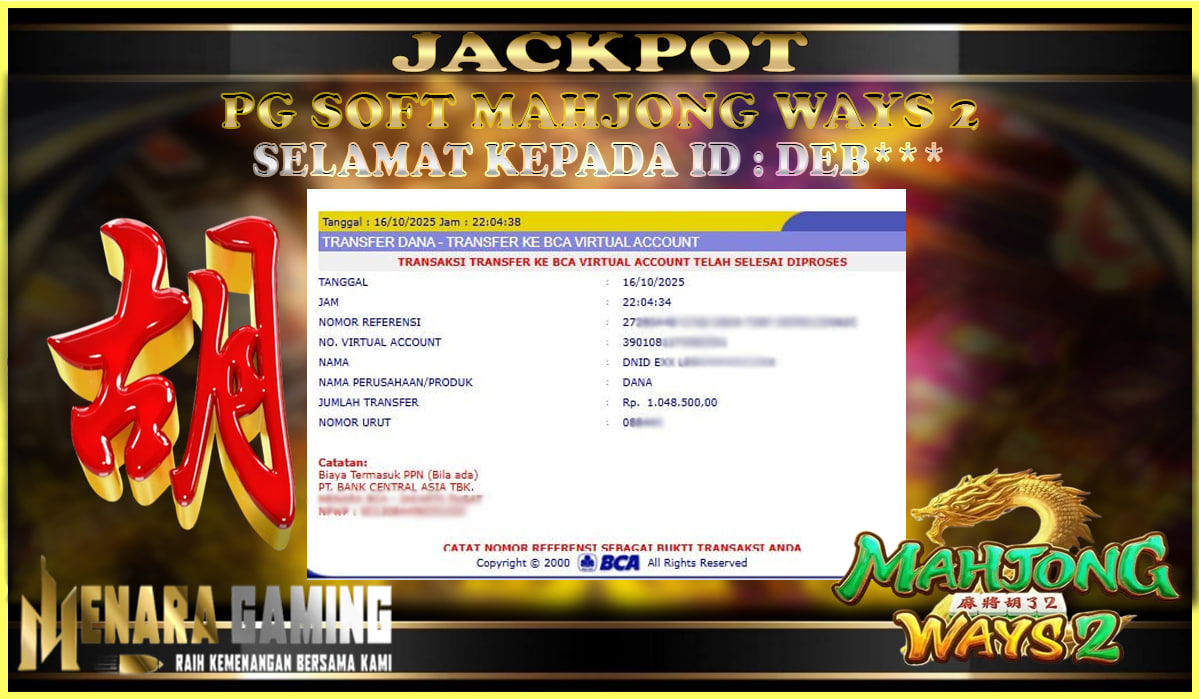 MENARAGAMING JACKPOT PG SOFT MAHJONG WAYS 2 Rp. 1.000.000,- LUNAS