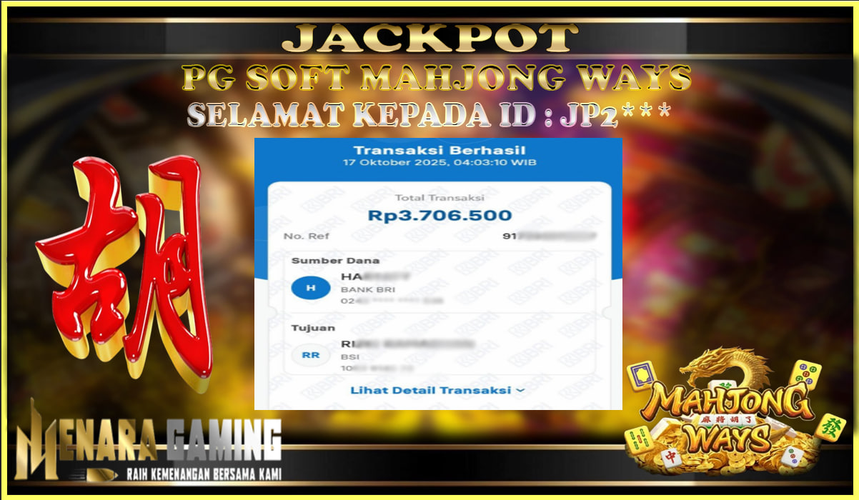 MENARAGAMING JACKPOT PG SOFT MAHJONG WAYS Rp. 3.000.000,- LUNAS