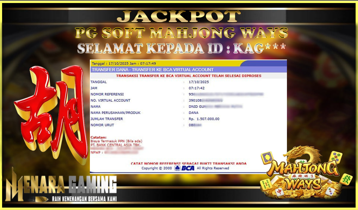 MENARAGAMING JACKPOT PG SOFT MAHJONG WAYS Rp. 1.000.000,- LUNAS