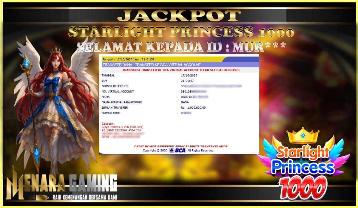MENARAGAMING JACKPOT PRAGMATIC PLAY STARLIGHT PRINCESS 1000 Rp. 1.000.000,- LUNAS