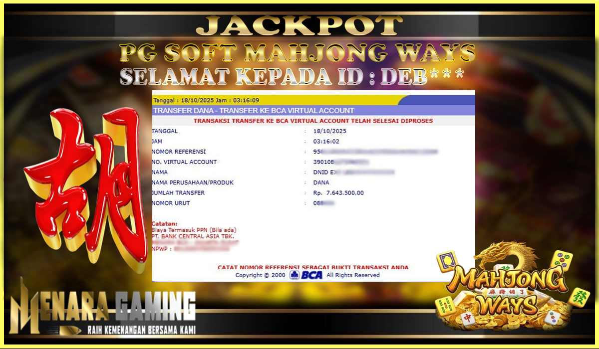 MENARAGAMING JACKPOT PG SOFT MAHJONG WAYS Rp. 7.000.000,- LUNAS