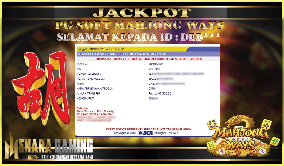 MENARAGAMING JACKPOT PG SOFT MAHJONG WAYS Rp. 1.000.000,- LUNAS