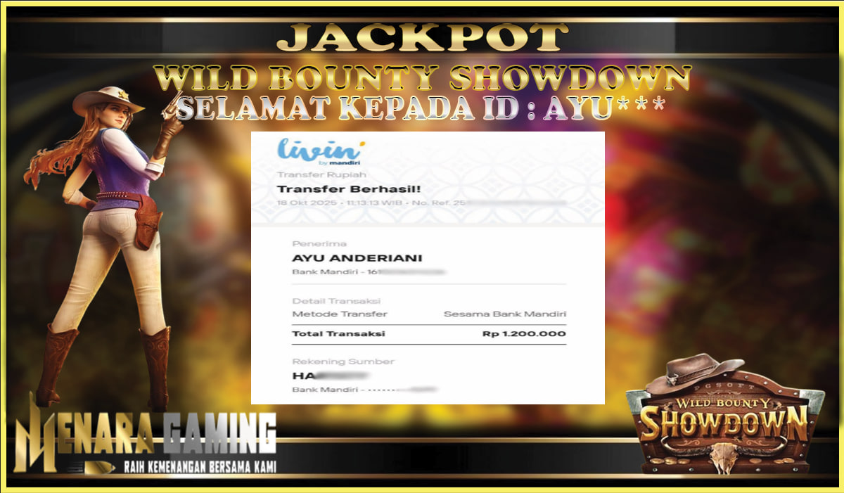 MENARAGAMING JACKPOT PG SOFT WILD BOUNTY SHOWDOWN Rp. 1.000.000,- LUNAS