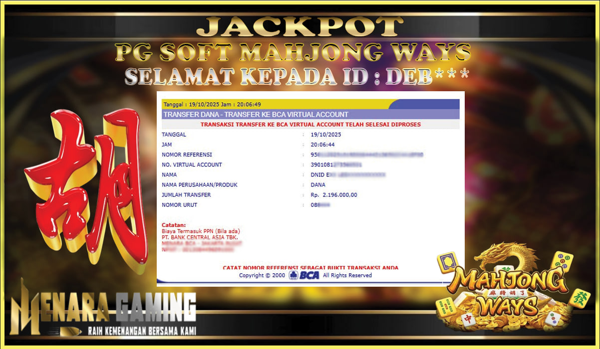 MENARAGAMING JACKPOT PG SOFT MAHJONG WAYS Rp. 2.000.000,- LUNAS