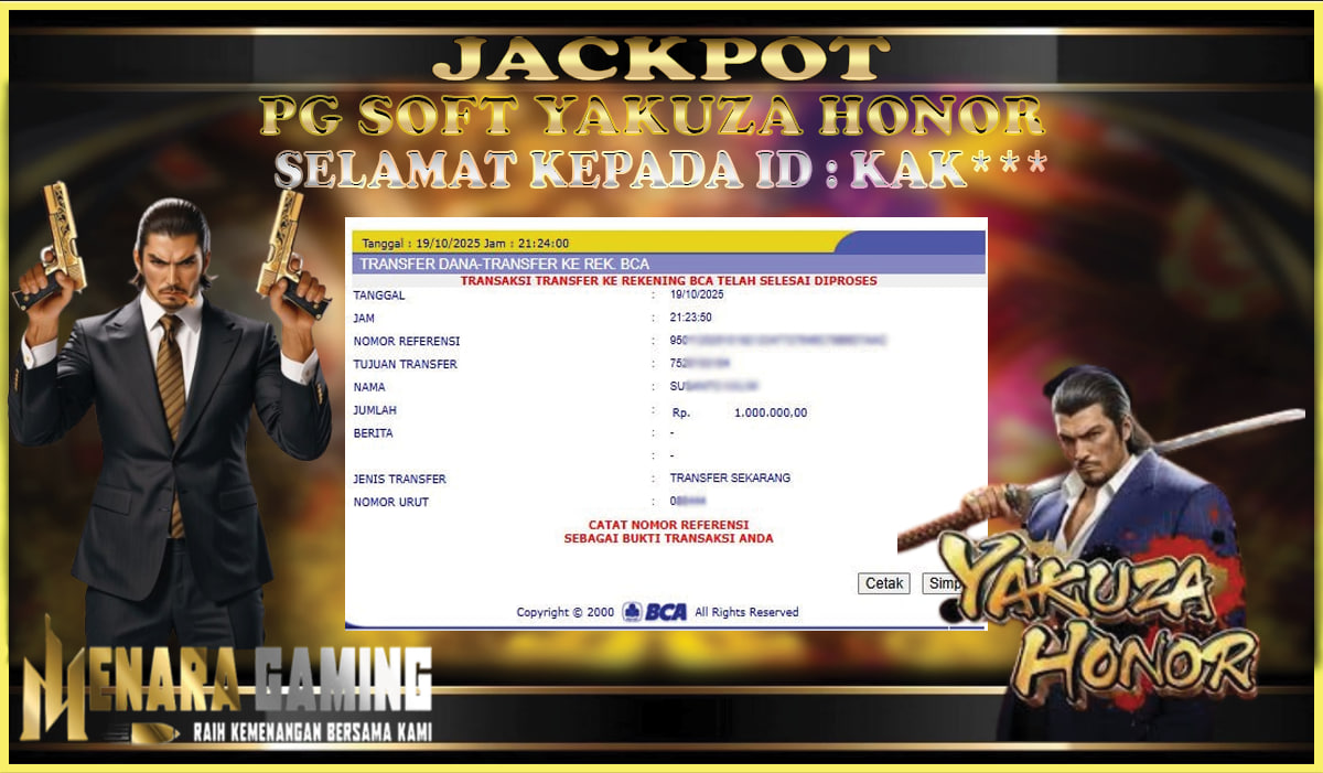 MENARAGAMING JACKPOT PG SOFT YAKUZA HONOR Rp. 1.000.000,- LUNAS