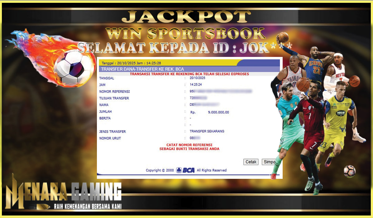 MENARAGAMING JACKPOT SPORTSBOOK Rp. 9.000.000,- LUNAS
