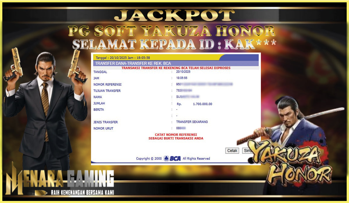 MENARAGAMING JACKPOT PG SOFT YAKUZA HONOR Rp. 1.000.000,- LUNAS