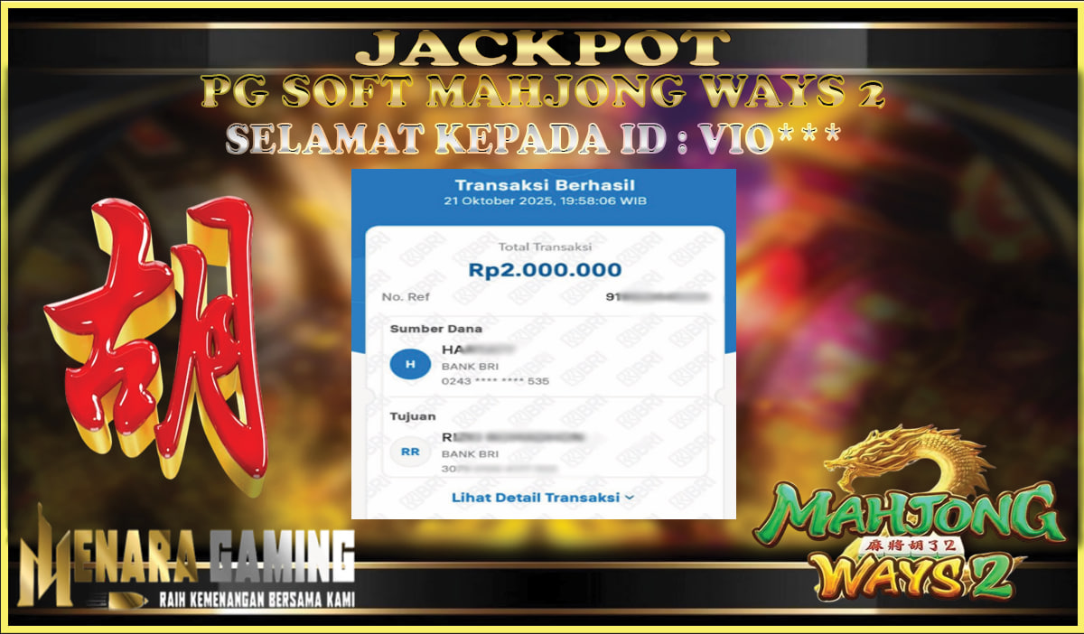 MENARAGAMING JACKPOT PG SOFT MAHJONG WAYS 2 Rp. 2.000.000,- LUNAS
