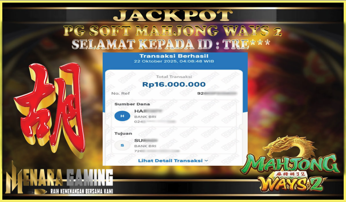 MENARAGAMING JACKPOT PG SOFT MAJONG WAYS 2 Rp. 16.000.000,- LUNAS