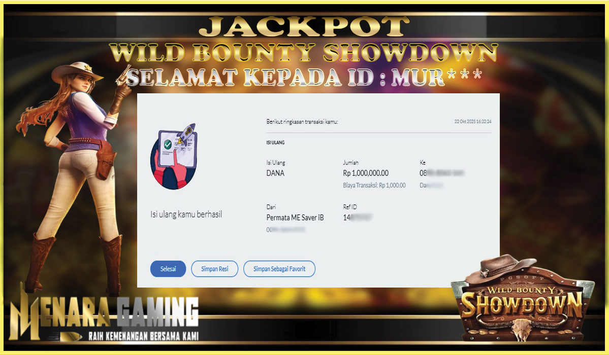 MENARAGAMING JACKPOT PG SOFT WILD BOUNTY SHOWDOWN Rp. 1.000.000,- LUNAS