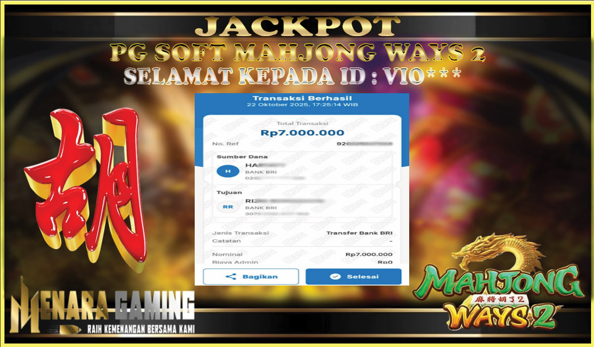 MENARAGAMING JACKPOT PG SOFT MAHJONG WAYS 2 Rp. 7.000.000,- LUNAS