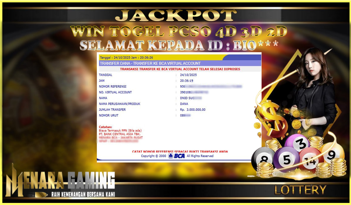 MENARAGAMING JACKPOT TOGEL PCSO Rp. 3.000.000,- LUNAS