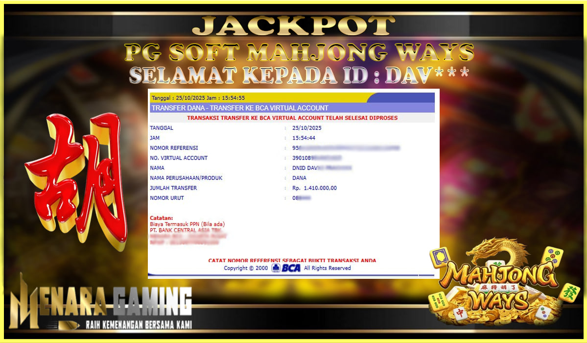 MENARAGAMING JACKPOT PG SOFT MAHJONG WAYS Rp. 1.000.000,- LUNAS