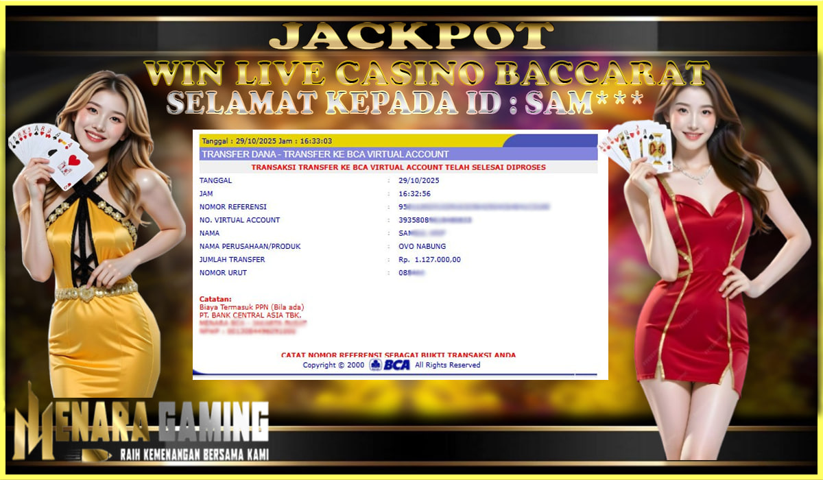 MENARAGAMING JACKPOT LIVE CASINO Rp. 1.000.000,- LUNAS