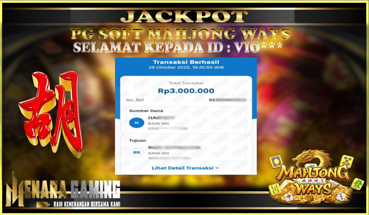 MENARAGAMING JACKPOT PG SOFT MAHJONG WAYS Rp. 3.000.000,- LUNAS