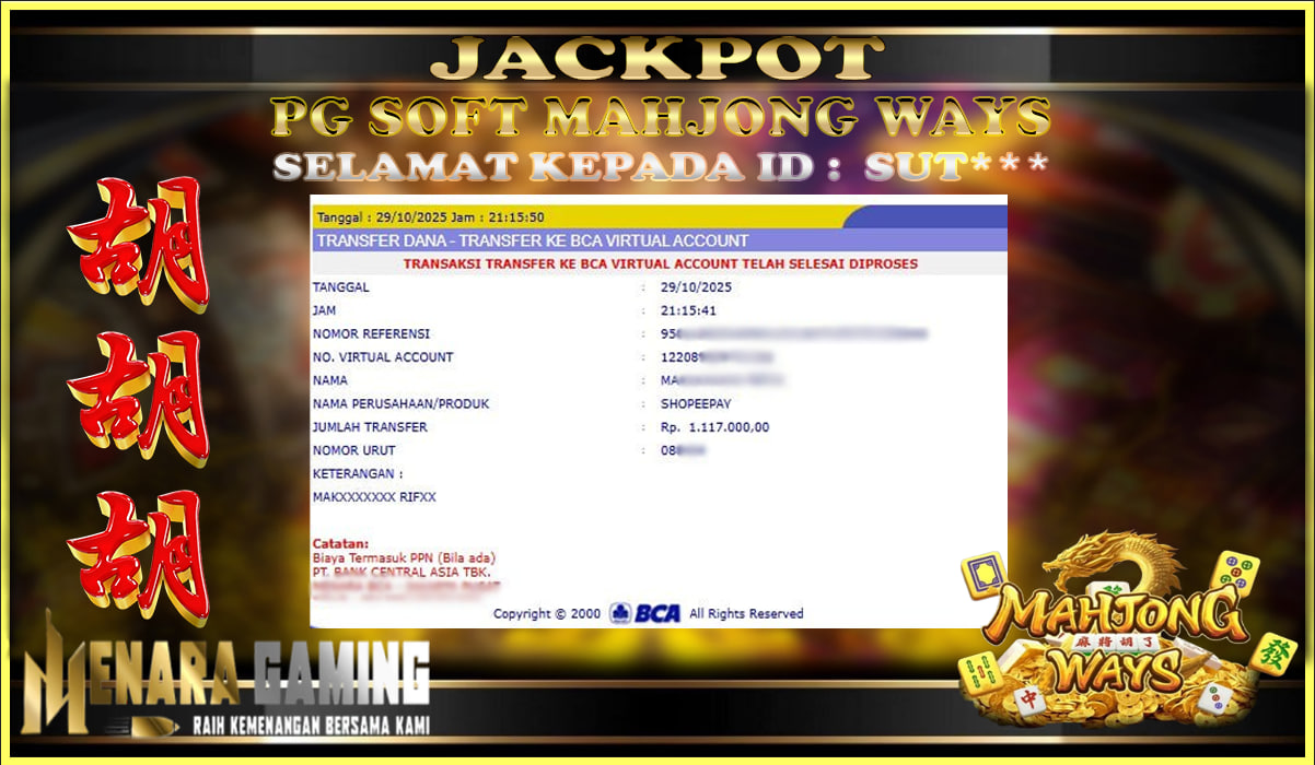 MENARAGAMING JACKPOT PG SOFT MAHJONG WAYS Rp. 1.000.000,- LUNAS