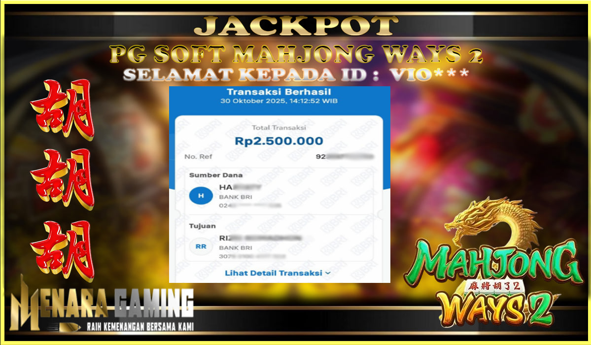 MENARAGAMING JACKPOT PG SOFT MAHJONG WAYS 2 Rp. 2.000.000,- LUNAS