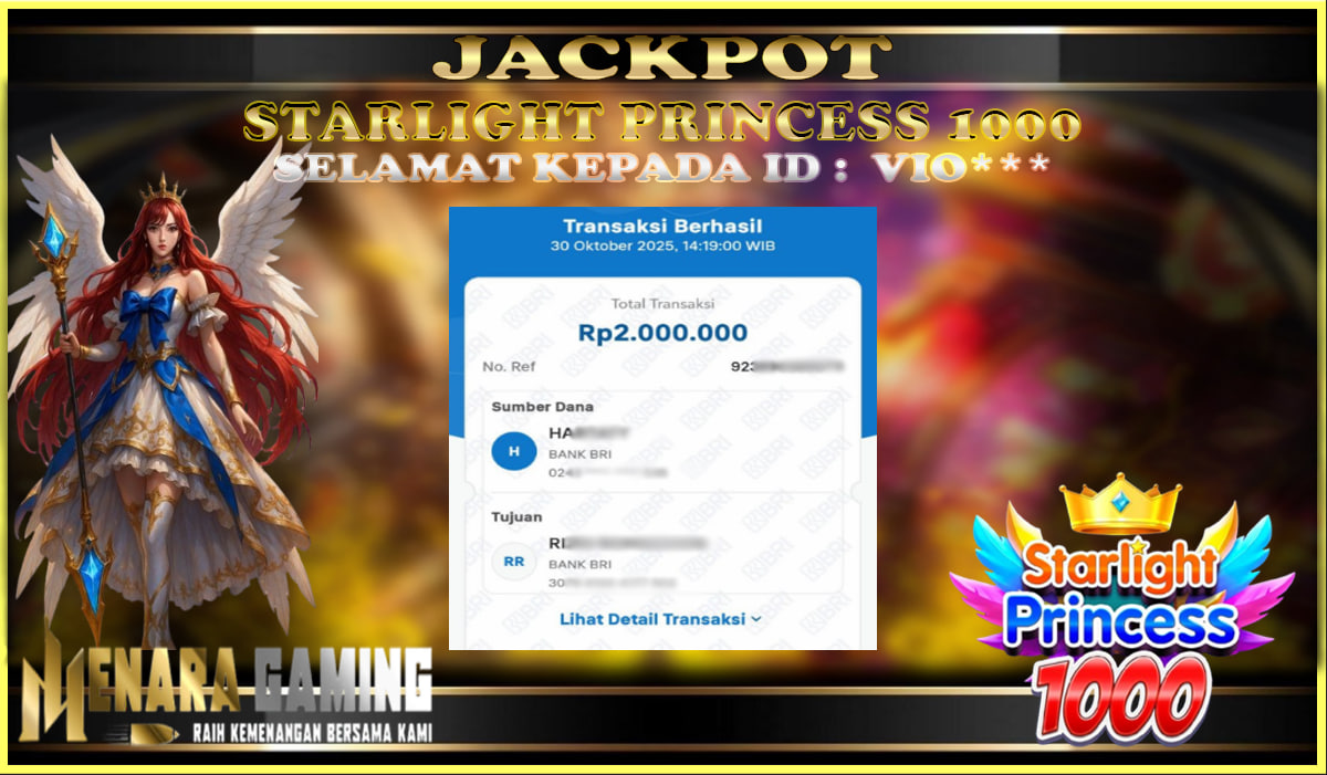 MENARAGAMING JACKPOT PRAGMATIC PLAY STARLIGHT PRINCESS 1000 Rp. 2.000.000,- LUNAS