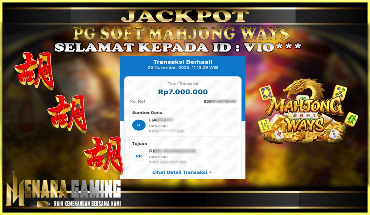 MENARAGAMING JACKPOT PG SOFT MAHJONG WAYS Rp. 7.000.000,- LUNAS