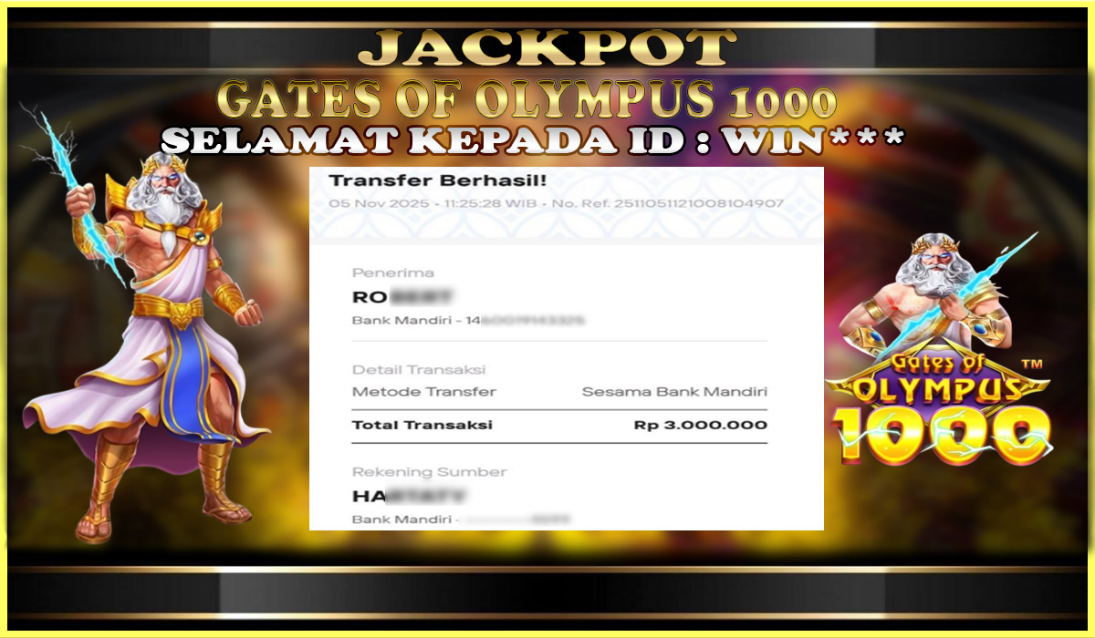MENARAGAMING JACKPOT PRAGMATIC PLAY GATES OF OLYMPUS 1000 Rp. 3.000.000,- LUNAS