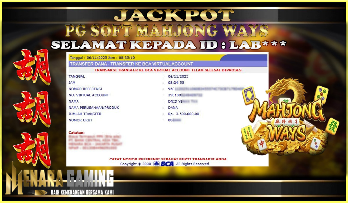 MENARAGAMING JACKPOT PG SOFT MAHJONG WAYS Rp. 3.000.000,- LUNAS