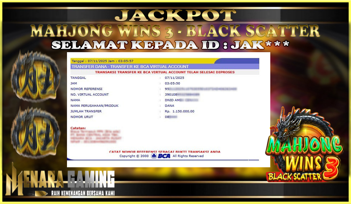 MENARAGAMING JACKPOT PRAGMATIC PLAY MAHJONG WINS 3 - BLACK SCATTER Rp. 1.000.000,- LUNAS