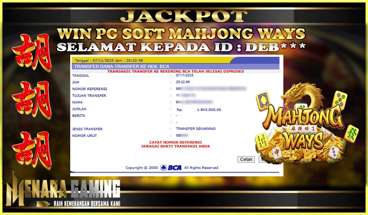 MENARAGAMING JACKPOT PG SOFT MAHJONG WAYS Rp. 1.000.000,- LUNAS