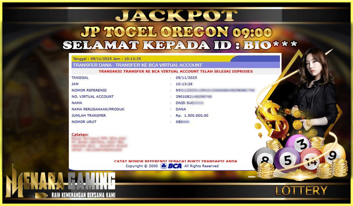 MENARAGAMING JACKPOT TOGEL OREGON 09:00 Rp. 1.000.000,- LUNAS
