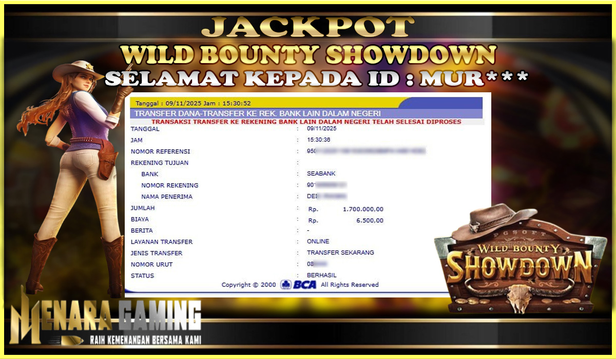MENARAGAMING JACKPOT PG SOFT WILD BOUNTY SHOWDOWN Rp. 1.000.000,- LUNAS