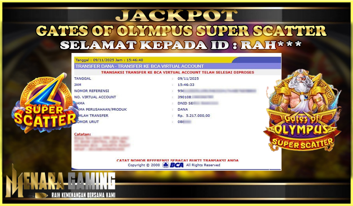 MENARAGAMING JACKPOT PRAGMATIC PLAY GATES OF OLYMPUS SUPER SCATTER Rp. 5.000.000,- LUNAS