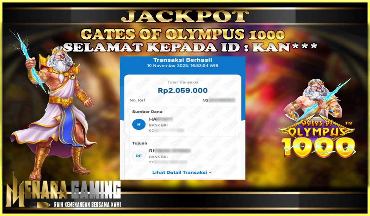 MENARAGAMING JACKPOT PRAGMATIC PLAY GATES OF OLYMPUS 1000 Rp. 2.000.000,- LUNAS