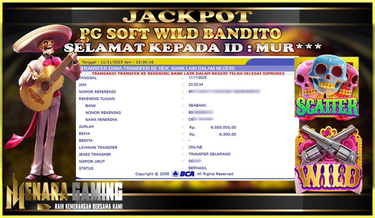 MENARAGAMING JACKPOT PG SOFT WILD BANDITO Rp. 6.000.000,- LUNAS