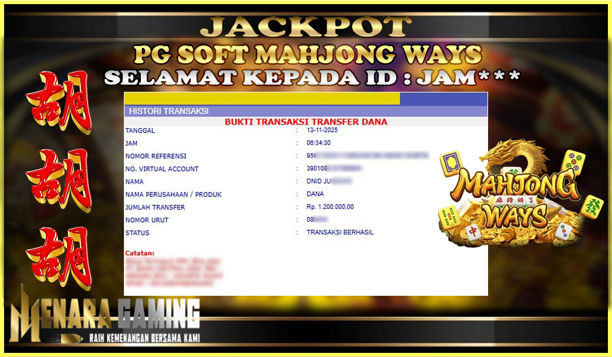 MENARAGAMING JACKPOT PG SOFT MAHJONG WAYS Rp. 1.000.000,- LUNAS