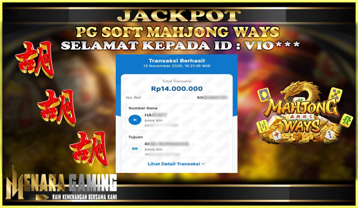 MENARAGAMING JACKPOT PG SOFT MAHJONG WAYS Rp. 14.000.000,- LUNAS