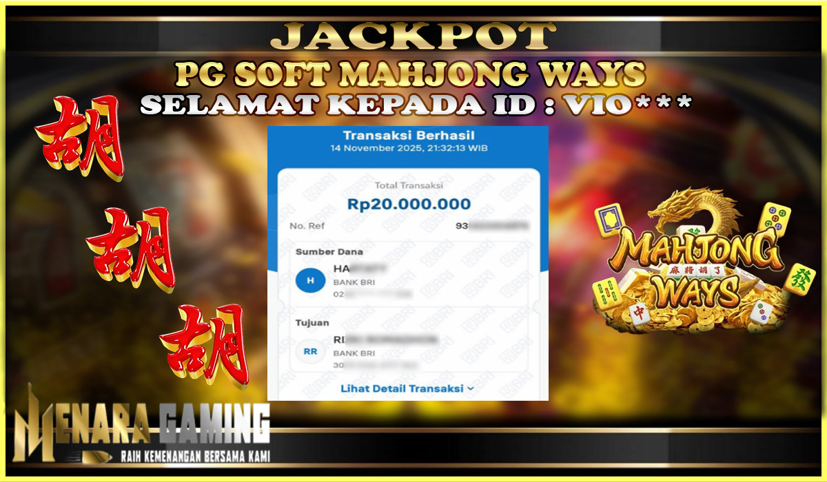 MENARAGAMING JACKPOT PG SOFT MAHJONG WAYS Rp. 20.000.000,- LUNAS