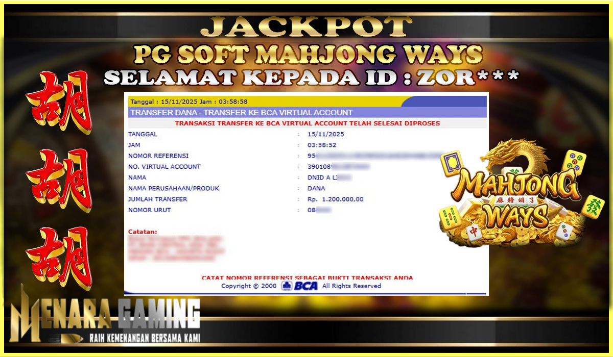 MENARAGAMING JACKPOT PG SOFT MAHJONG WAYS Rp. 1.000.000,- LUNAS