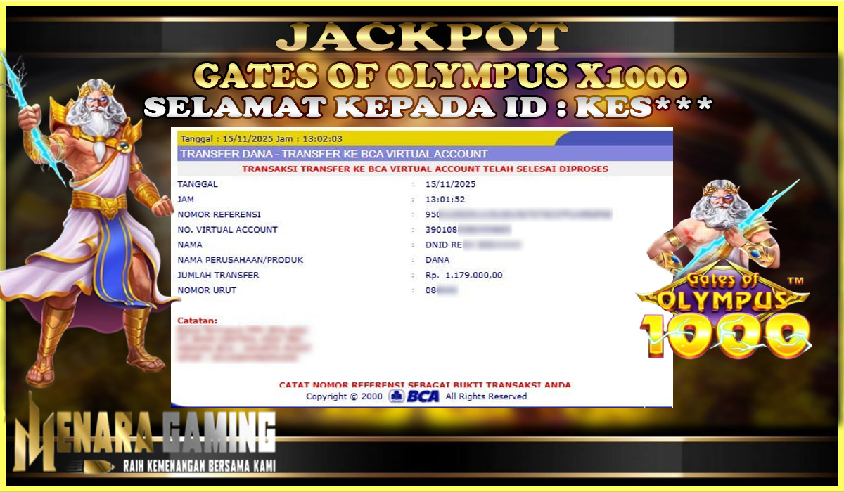 MENARAGAMING JACKPOT PRAGMATIC PLAY GATES OF OLYMPUS 1000 Rp. 1.000.000,- LUNAS