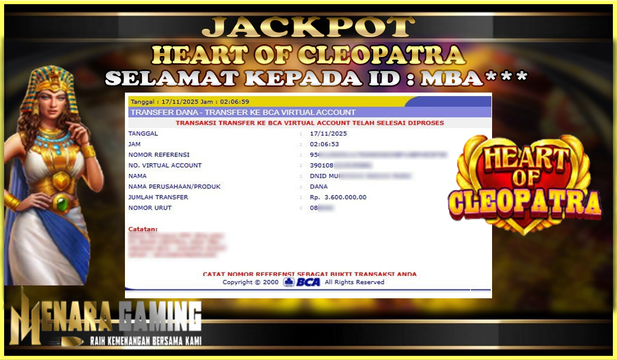 MENARAGAMING JACKPOT PRAGMATIC PLAY HEART OF CLEOPATRA Rp. 3.000.000,- LUNAS