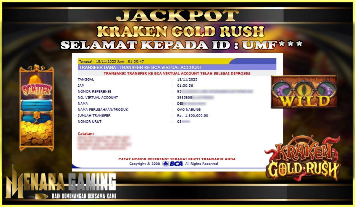 MENARAGAMING JACKPOT PG SOFT KRAKEN GOLD RUSH Rp. 1.000.000,- LUNAS