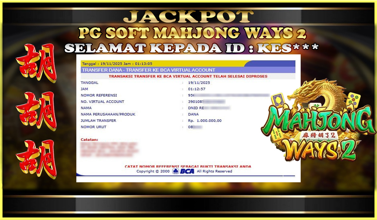 MENARAGAMING JACKPOT PG SOFT MAHJONG WAYS 2 Rp. 1.000.000,- LUNAS