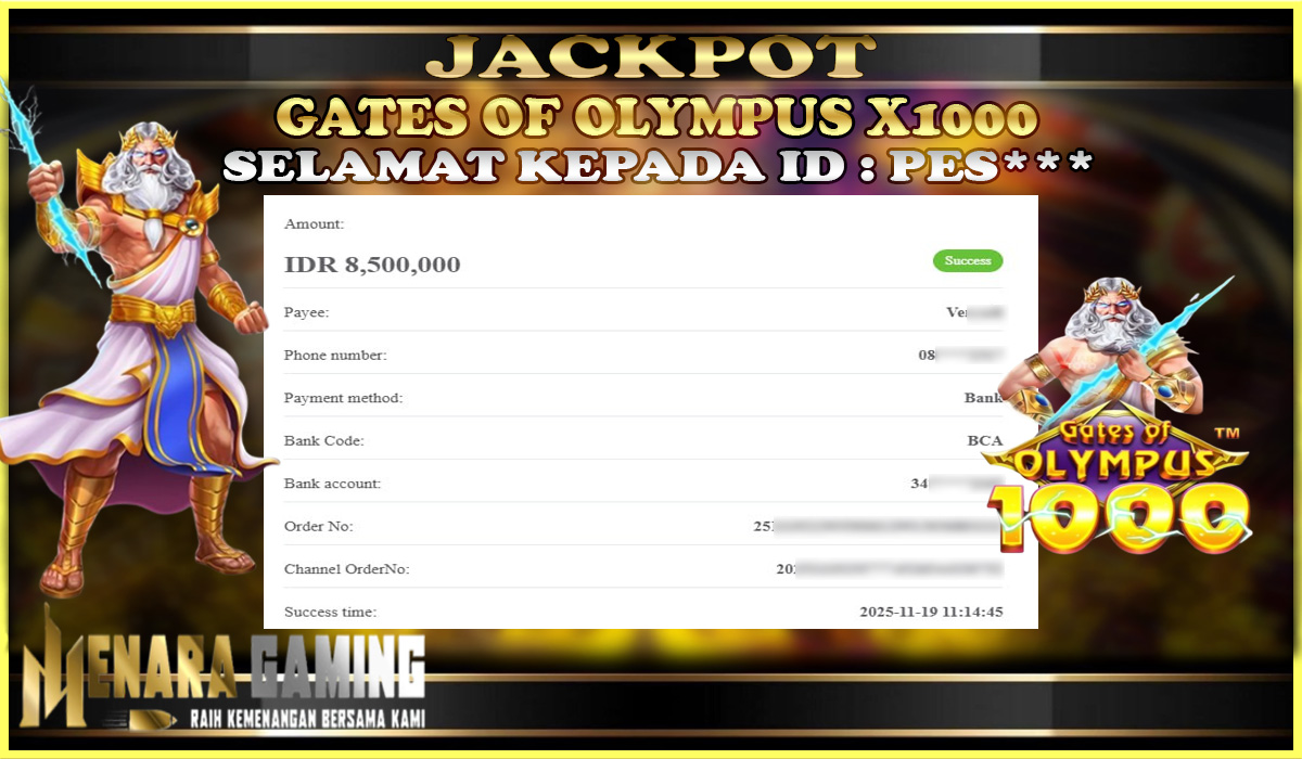 MENARAGAMING JACKPOT PRAGMATIC PLAY GATES OF OLYMPUS 1000 Rp. 8.000.000,- LUNAS