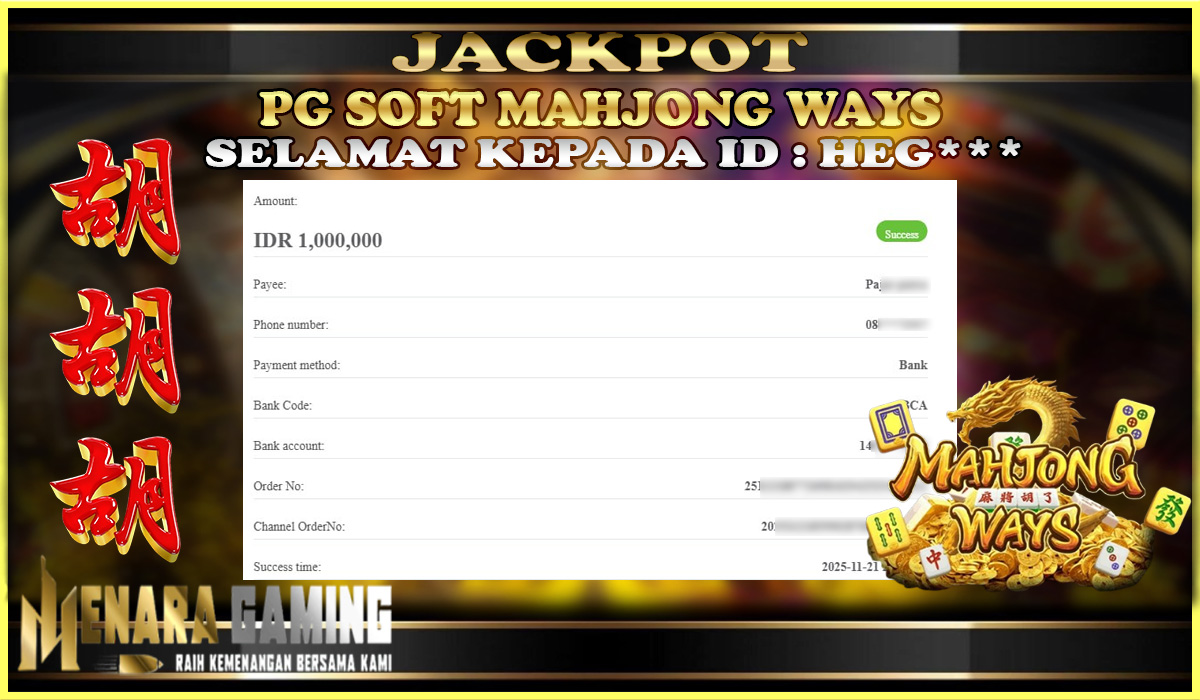 MENARAGAMING JACKPOT PG SOFT MAHJONG WAYS Rp. 1.000.000,- LUNAS