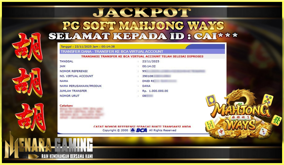 MENARAGAMING JACKPOT PG SOFT MAHJONG WAYS Rp. 1.000.000,- LUNAS