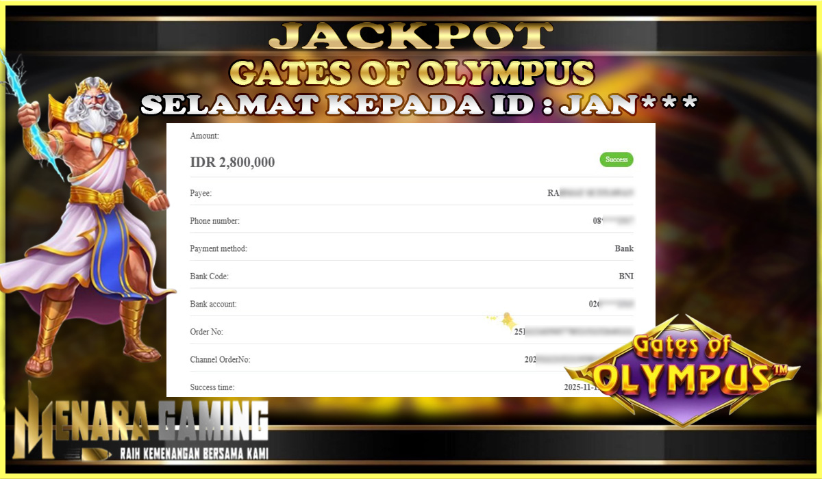 MENARAGAMING JACKPOT PRAGMATIC PLAY GATES OF OLYMPUS Rp. 2.000.000,- LUNAS