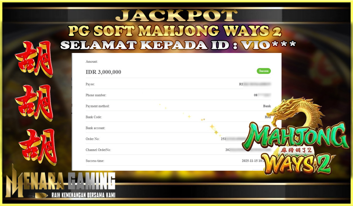 MENARAGAMING JACKPOT PG SOFT MAHJONG WAYS 2 Rp. 3.000.000,- LUNAS