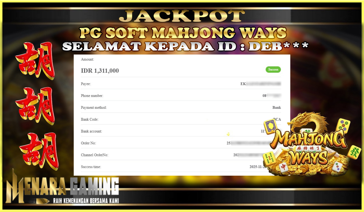 MENARAGAMING JACKPOT PG SOFT MAHJONG WAYS Rp. 1.000.000,- LUNAS