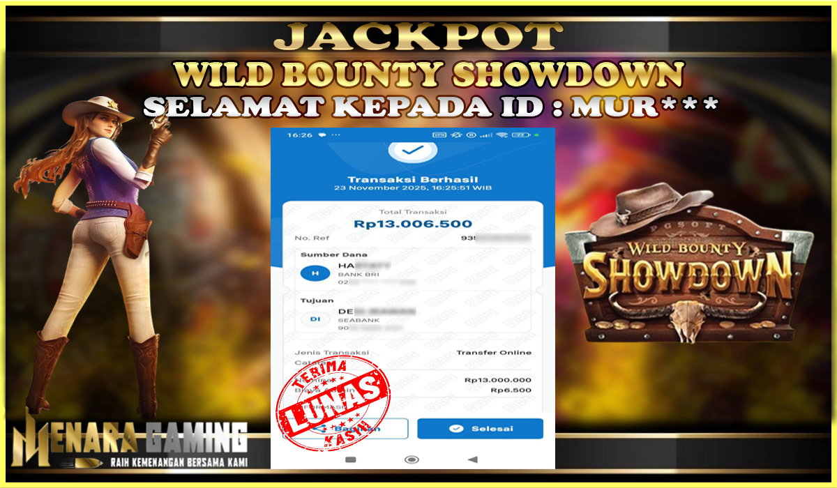 MENARAGAMING JACKPOT PG SOFT WILD BOUNTY SHOWDOWN Rp. 13.000.000,- LUNAS