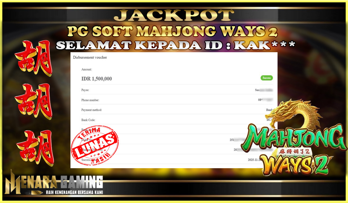 MENARAGAMING JACKPOT PG SOFT MAHJONG WAYS 2 Rp. 1.000.000,- LUNAS