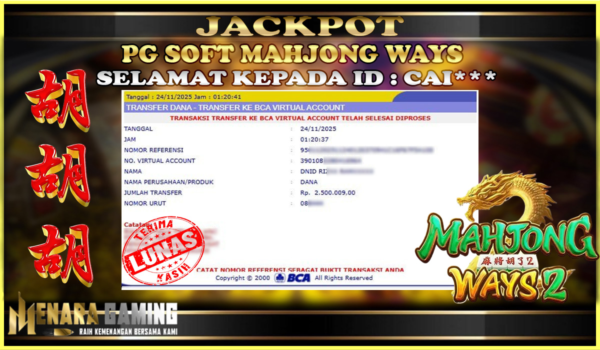 MENARAGAMING JACKPOT PG SOFT MAHJONG WAYS 2 Rp. 2.000.000,- LUNAS